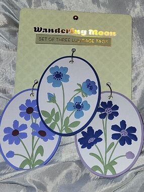 Wandering Moon Blue Floral Luggage Tag 3pc Set Li